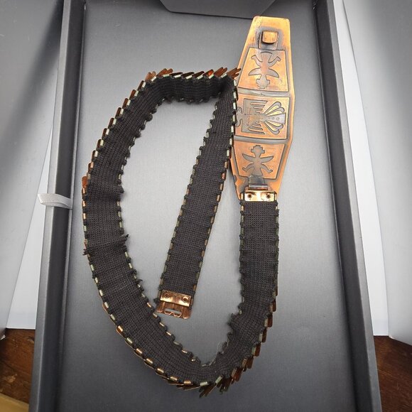 VTG Solid Copper Thunderbird Buckle w/ Stretch Belt 31" Native American Style - Picture 7 of 13